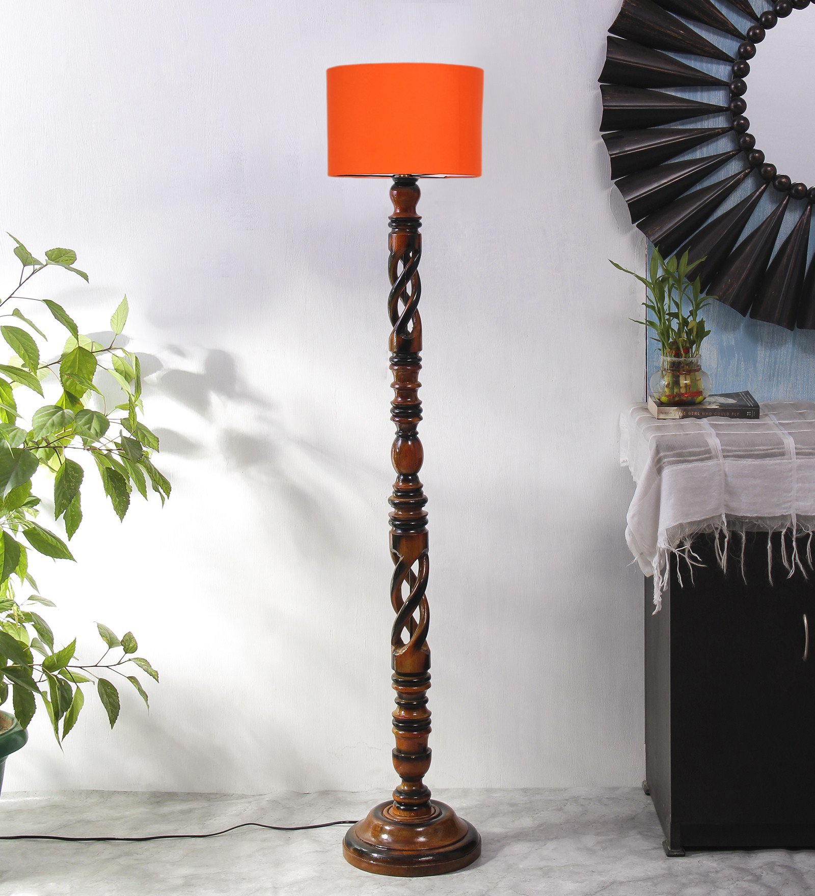 Ambika Home Rustic Regal Orange Shade Wooden Floor Lamp for Living Room, Bedroom, Hallway, Guest Room & Hotel Decor | Handcrafted Standing Lamp with E27 Holder - Image 2