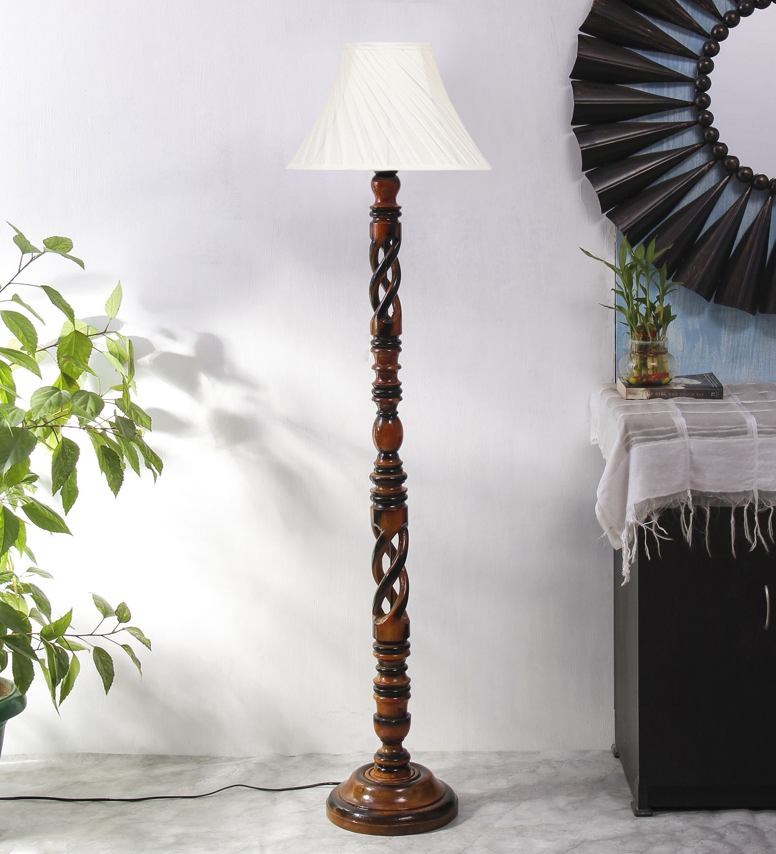 Ambika Home Classic Colonial Designer Shade Wooden Floor Lamp for Living Room, Bedroom, Hallway, Guest Room & Hotel Decor | Handcrafted Standing Lamp with E27 Holder - Image 2