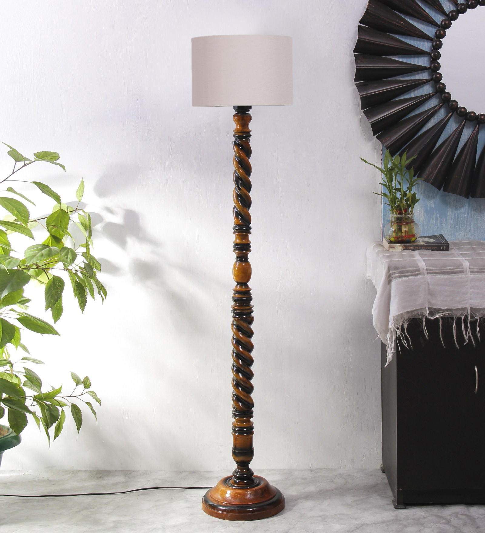 Ambika Home Classic Colonial Orange Shade Wooden Floor Lamp for Living Room, Bedroom, Hallway, Guest Room & Hotel Decor | Handcrafted Standing Lamp with E27 Holder - Image 2