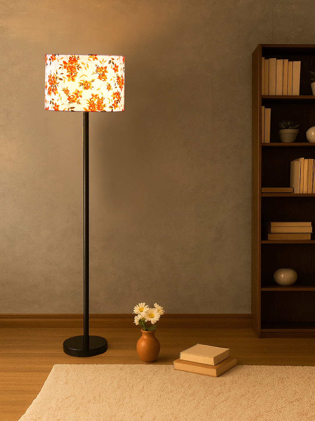 Ambika Home Multi cotton Drum shade with floor lamp with wood base Decorative Floor Lamp for Living Room, Bedroom & Office - Image 4