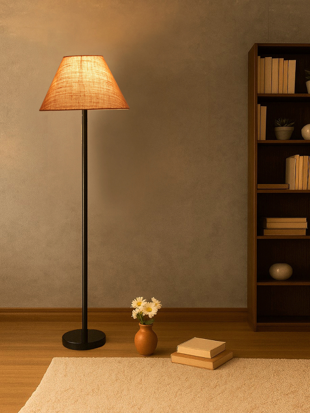 Ambika Home Beige Jute Conical shade with floor lamp with wood base Decorative Floor Lamp for Living Room, Bedroom & Office - Image 5