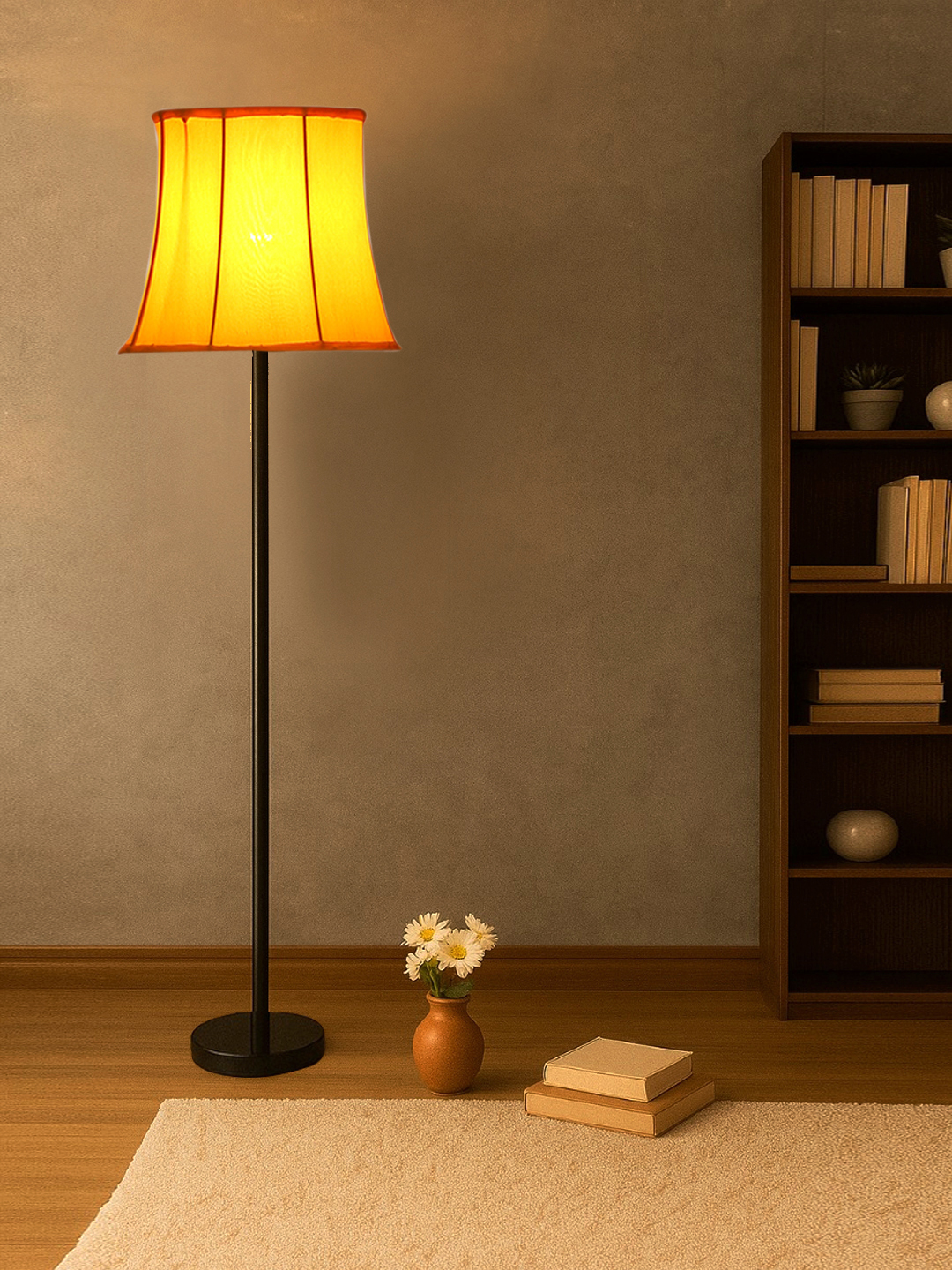 Ambika Home Soft back Yellow cotton shade with Wood Base Decorative Floor Lamp for Living Room, Bedroom & Office - Image 4