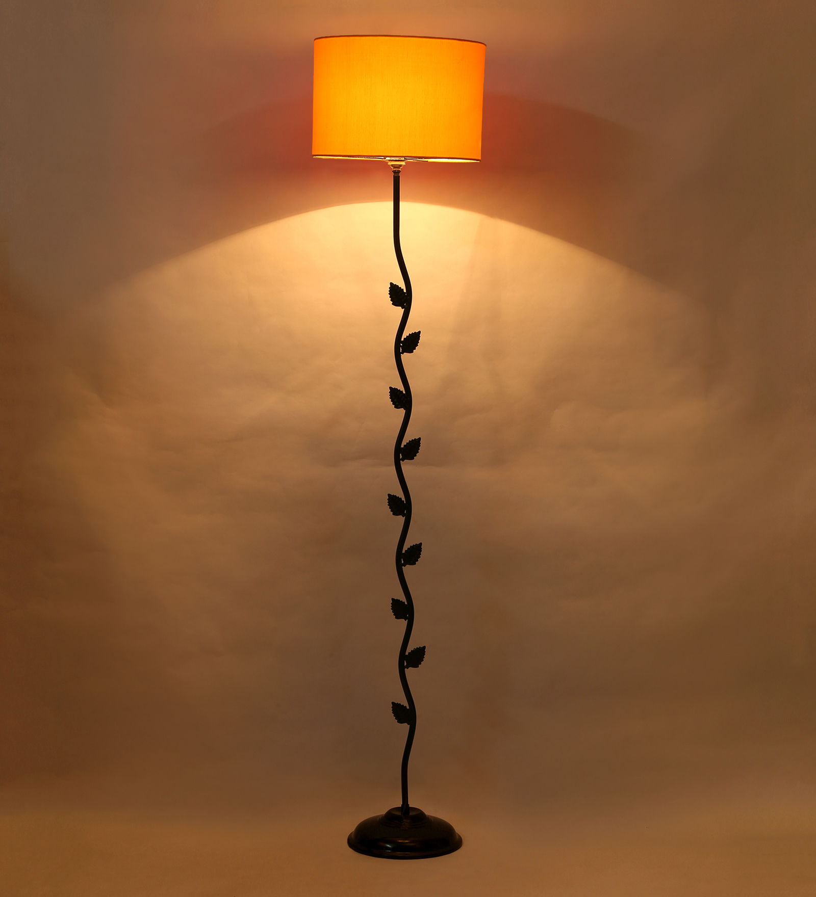 Ambika Home Iron Leaf Floor Lamp with Yellow Drum Shade, Powder Coated Metal Standing Lamp for Reading Corner, Bedroom & Luxury Interiors - Image 3