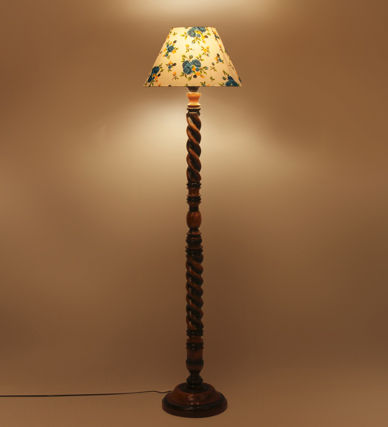 Ambika Home Monarch Manor Designer Shade Wooden Floor Lamp for Living Room, Bedroom, Hallway, Guest Room & Hotel Decor | Handcrafted Standing Lamp with E27 Holder - Image 3
