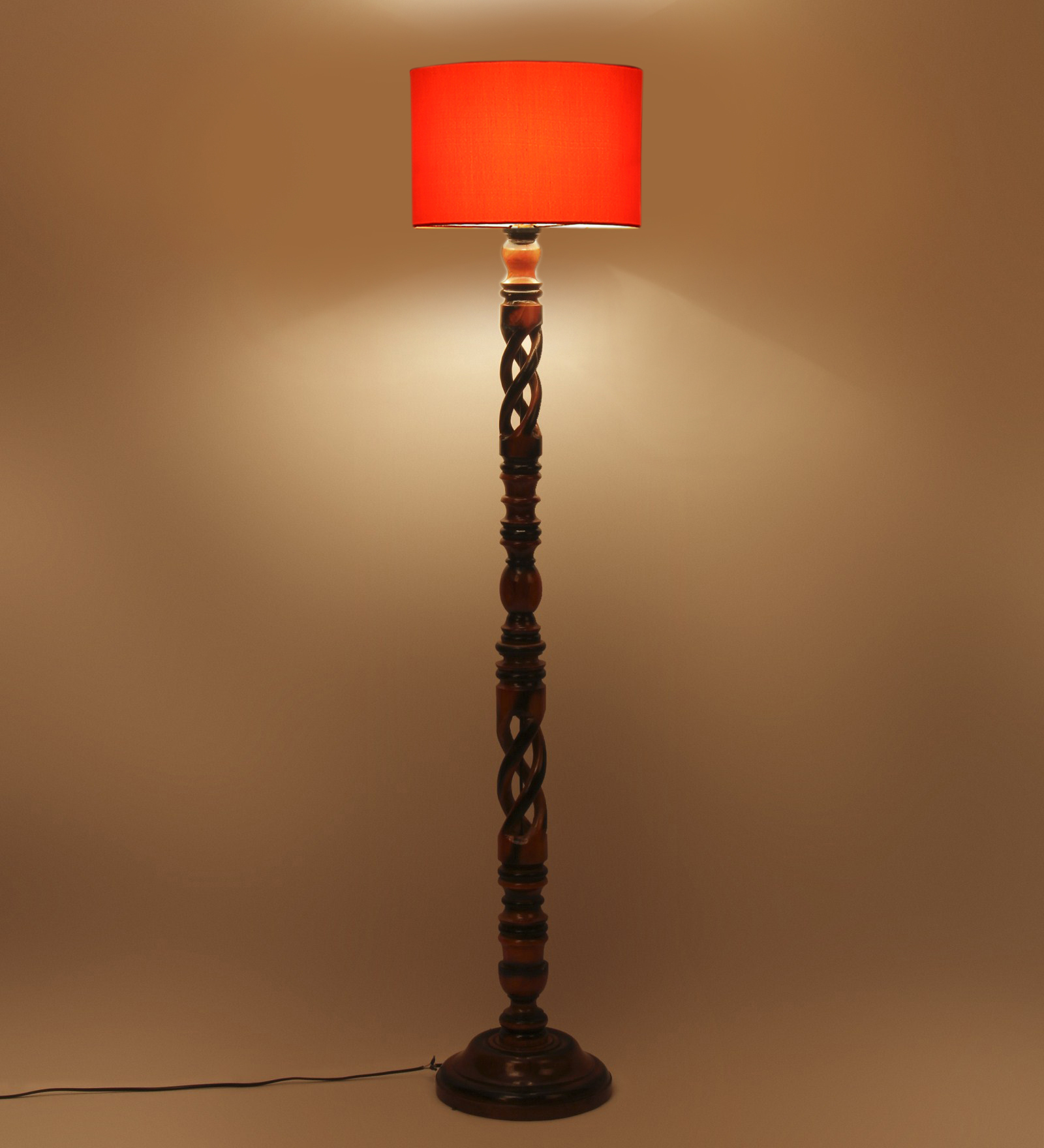 Ambika Home Rustic Regal Orange Shade Wooden Floor Lamp for Living Room, Bedroom, Hallway, Guest Room & Hotel Decor | Handcrafted Standing Lamp with E27 Holder - Image 3