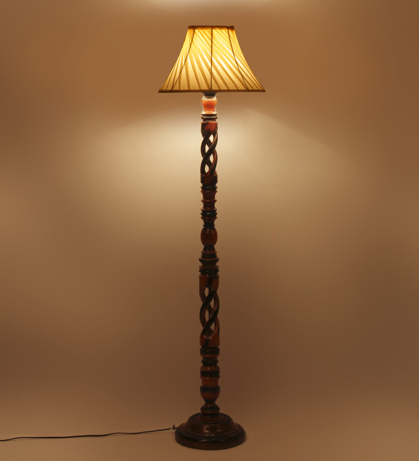 Ambika Home Classic Colonial Designer Shade Wooden Floor Lamp for Living Room, Bedroom, Hallway, Guest Room & Hotel Decor | Handcrafted Standing Lamp with E27 Holder - Image 3