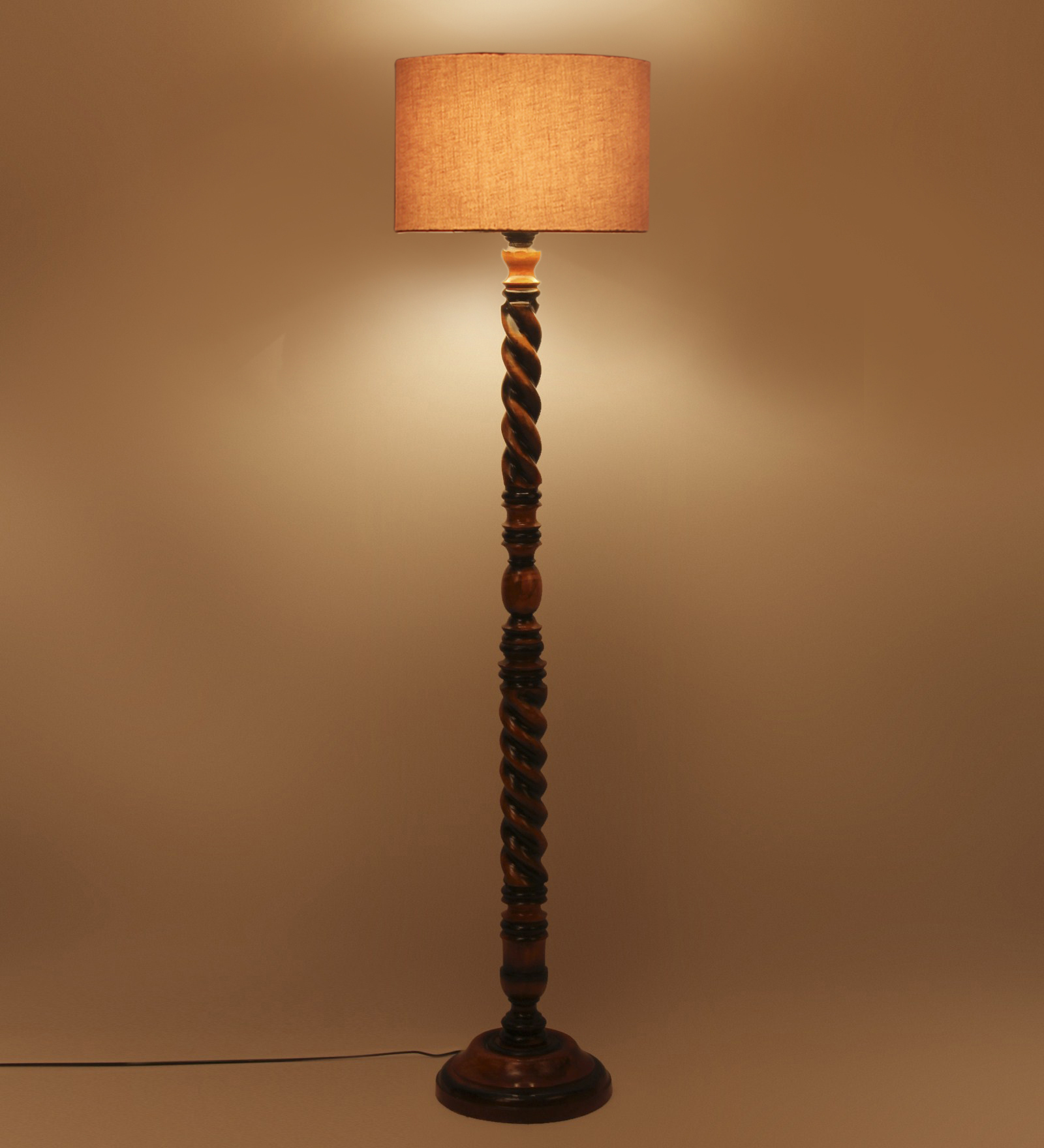 Ambika Home Classic Colonial Orange Shade Wooden Floor Lamp for Living Room, Bedroom, Hallway, Guest Room & Hotel Decor | Handcrafted Standing Lamp with E27 Holder - Image 3