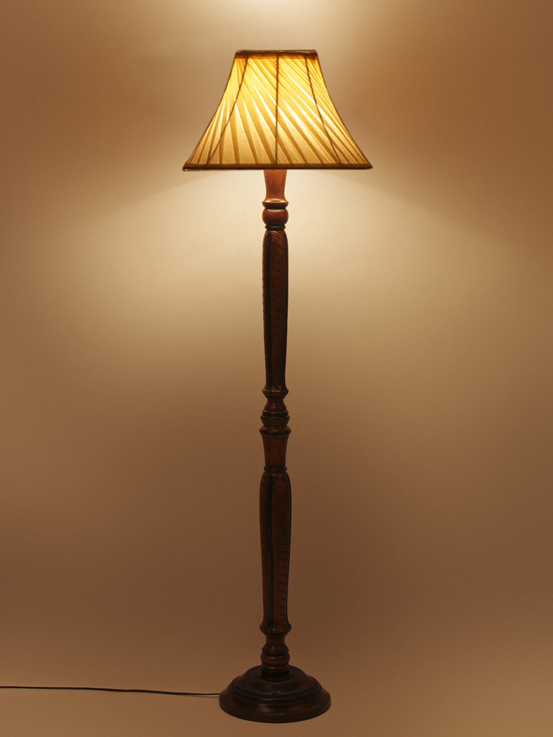 Ambika Home Elegant Premium Cross Pleated Solid Wood Floor Lamp for Modern Living Room | Handcrafted Wood Floor Lamp with Off-white Cotton Shade for Living Room, Bedroom & Home Decor - Image 4