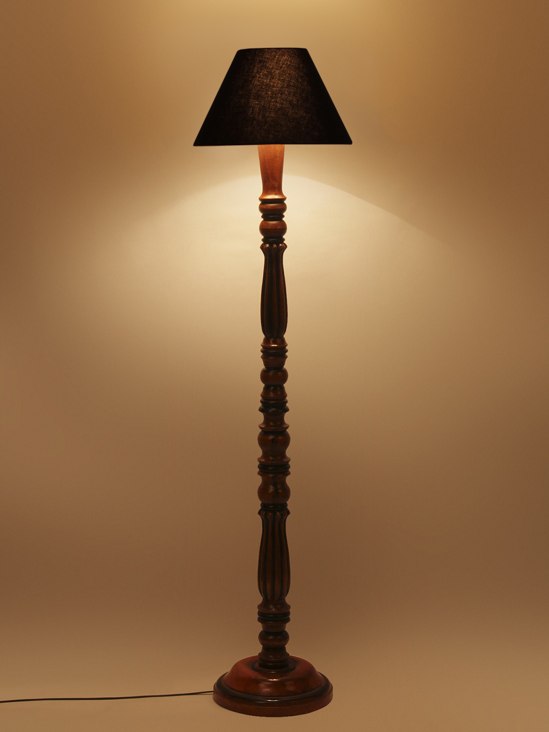 Ambika Home Conical Luxury Handcrafted Black Cotton Wooden Floor Lamp for Living Room & Reading Corner | Handcrafted Wood Floor Lamp with Black Cotton Shade for Living Room, Bedroom & Home Decor - Image 4