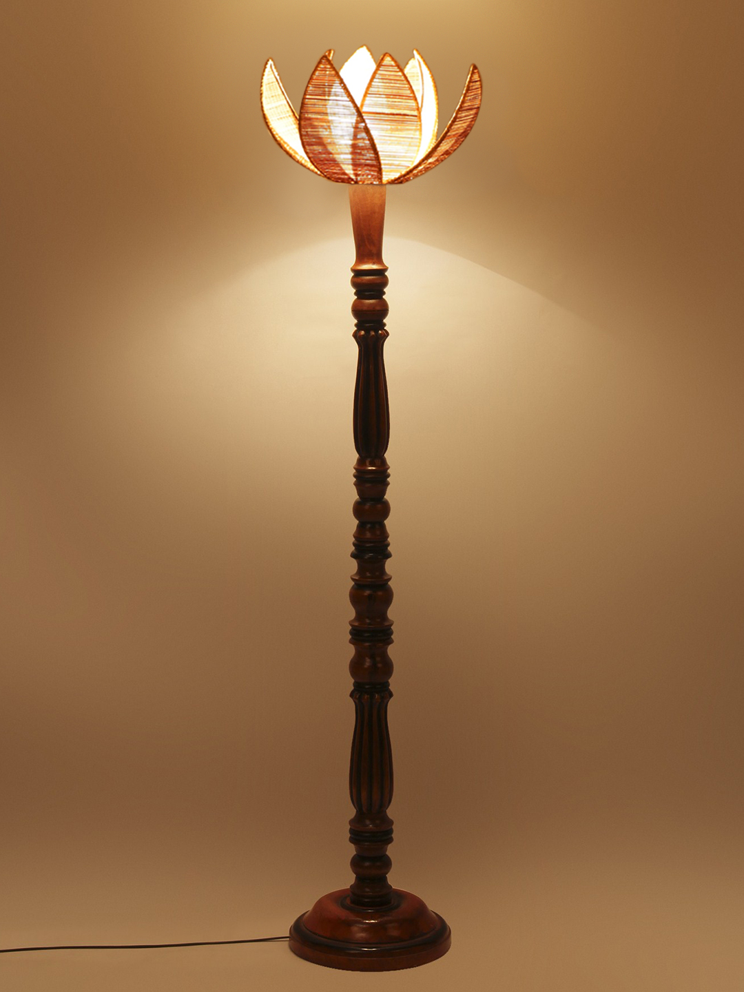 Ambika Home Luxury Cross Rose Bamaboo Handcrafted Wooden Floor Lamp for Home Décor | Handcrafted Wood Floor Lamp with Beige Bamboo Shade for Living Room, Bedroom & Home Decor - Image 4