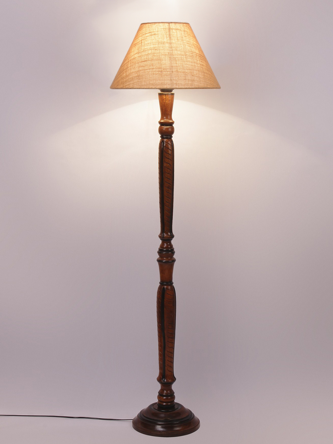 Ambika Home Conical Luxury Beige Jute Handcrafted Wooden Floor Lamp for Home Décor | Handcrafted Wood Floor Lamp with Beige Jute Shade for Living Room, Bedroom & Home Decor - Image 5