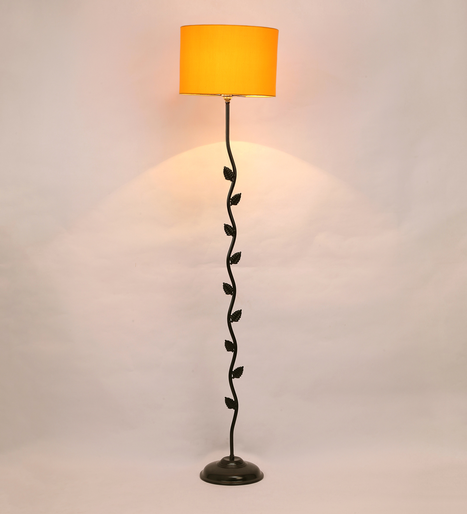 Ambika Home Iron Leaf Floor Lamp with Yellow Drum Shade, Powder Coated Metal Standing Lamp for Reading Corner, Bedroom & Luxury Interiors - Image 4