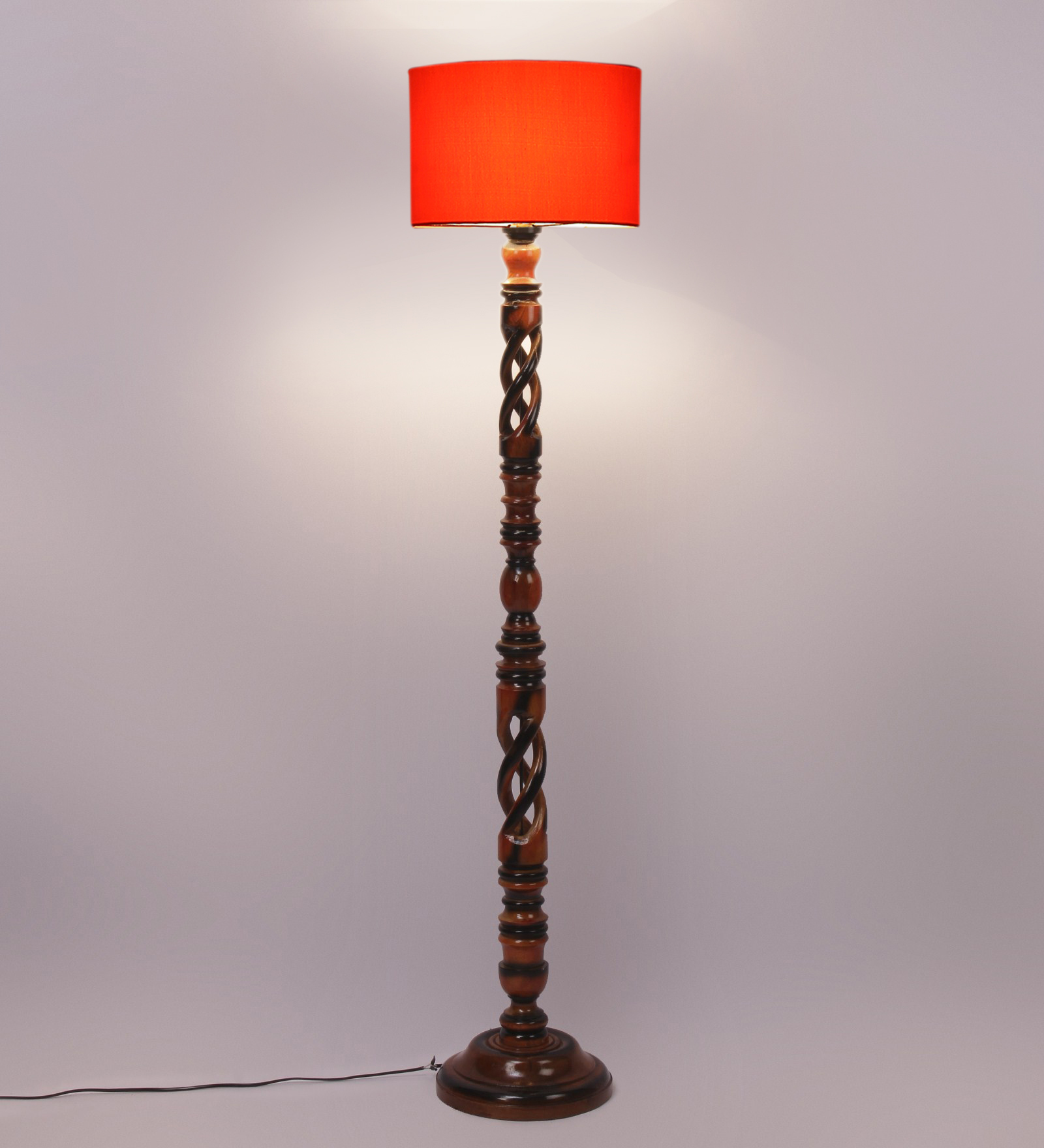 Ambika Home Rustic Regal Orange Shade Wooden Floor Lamp for Living Room, Bedroom, Hallway, Guest Room & Hotel Decor | Handcrafted Standing Lamp with E27 Holder - Image 4