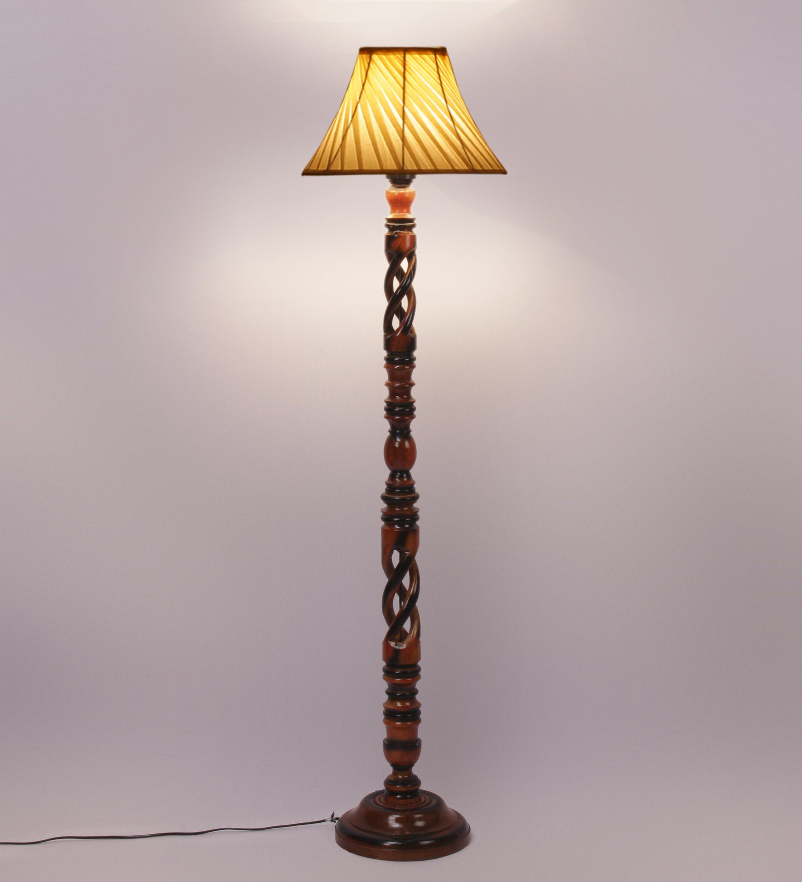 Ambika Home Classic Colonial Designer Shade Wooden Floor Lamp for Living Room, Bedroom, Hallway, Guest Room & Hotel Decor | Handcrafted Standing Lamp with E27 Holder - Image 4