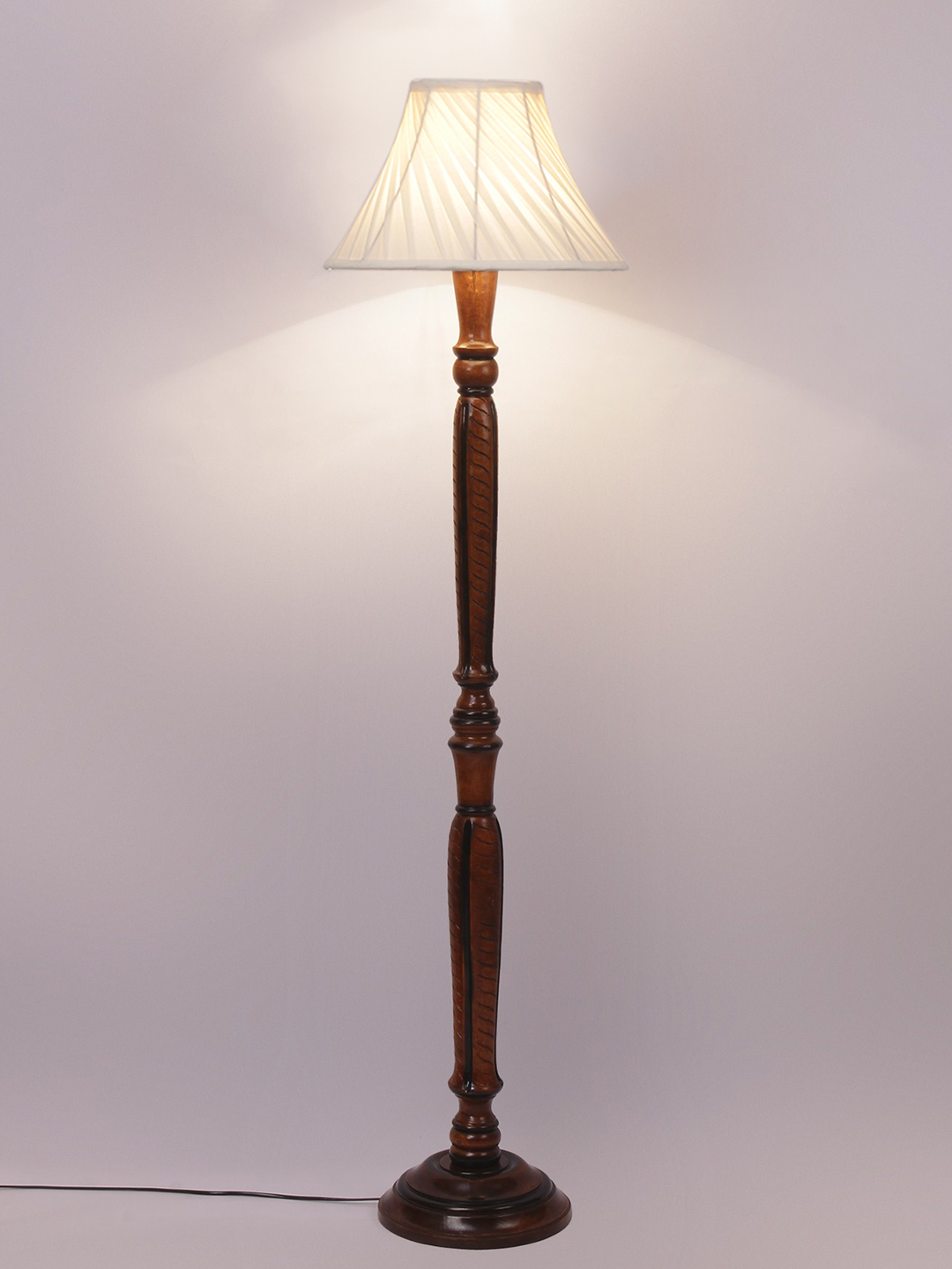 Ambika Home Elegant Premium Cross Pleated Solid Wood Floor Lamp for Modern Living Room | Handcrafted Wood Floor Lamp with Off-white Cotton Shade for Living Room, Bedroom & Home Decor - Image 5