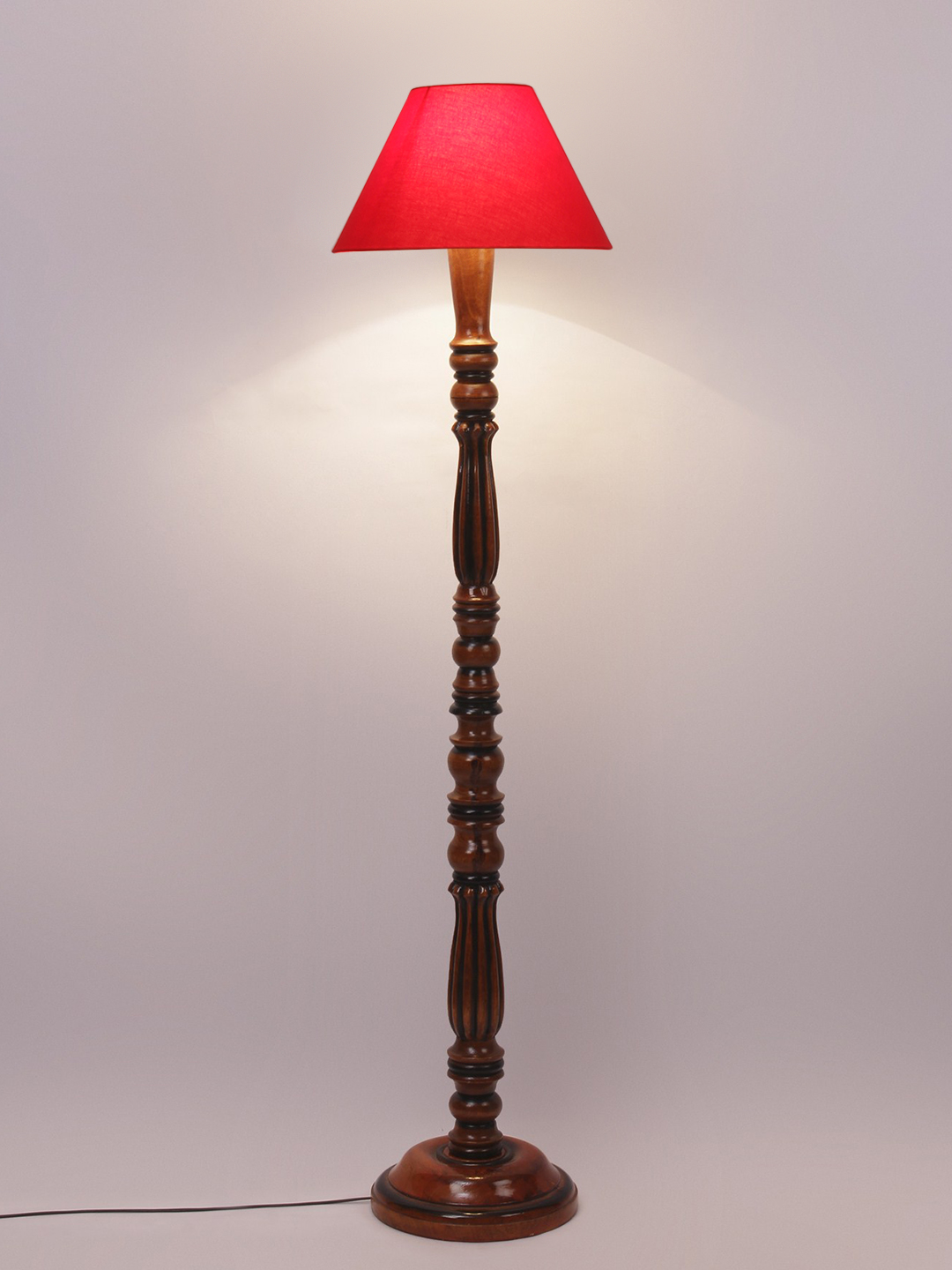 Ambika Home Conical Elegant Premium Red Cotton Solid Wood Floor Lamp for Modern Living Room | Handcrafted Wood Floor Lamp with Red Cotton Shade for Living Room, Bedroom & Home Decor - Image 5