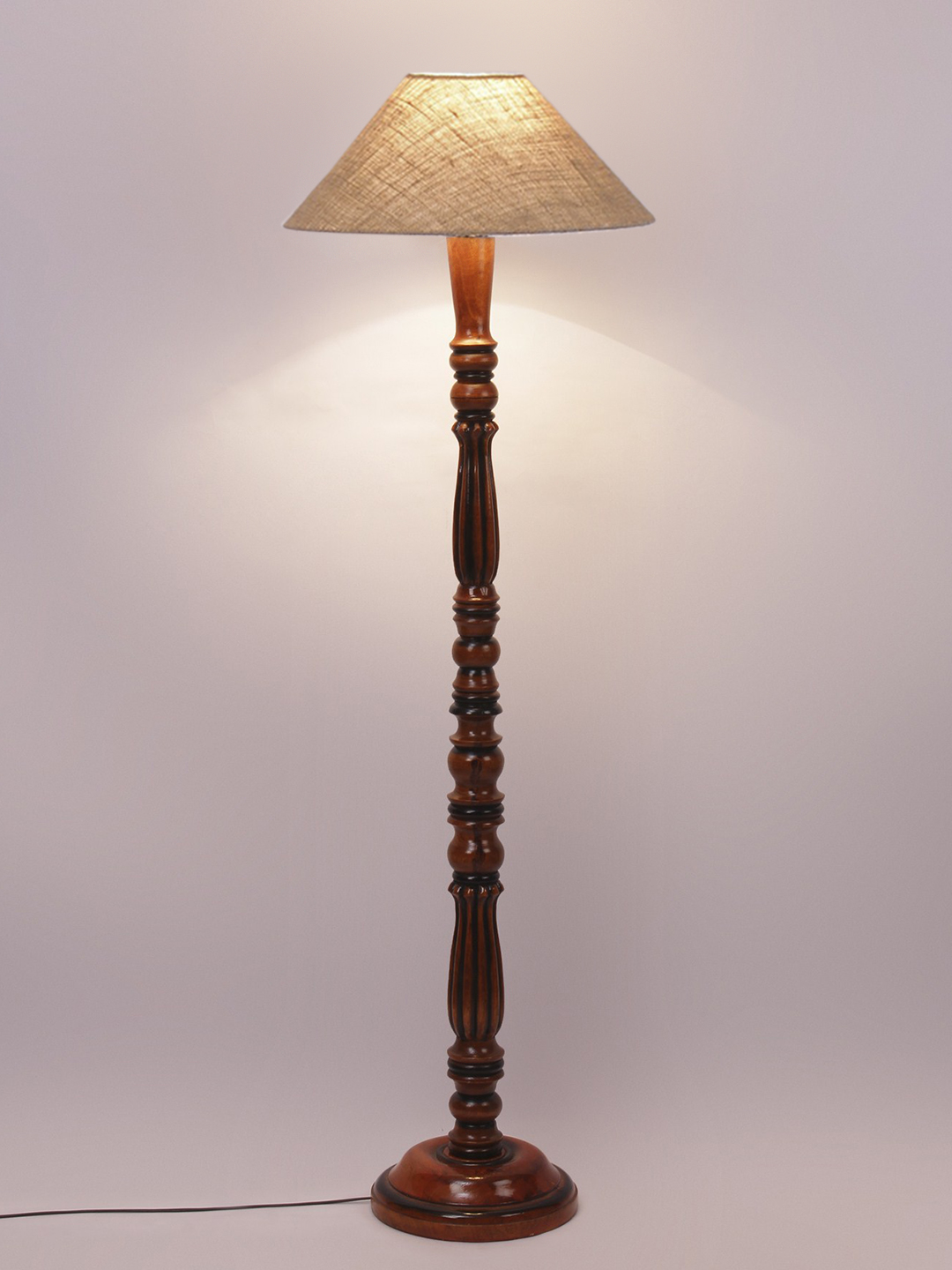 Ambika Home Premium Coolie off-white Cotton Designer Wooden Floor Lamp for Elegant Interiors | Handcrafted Wood Floor Lamp with Black cotton Shade for Living Room, Bedroom & Home Decor - Image 5