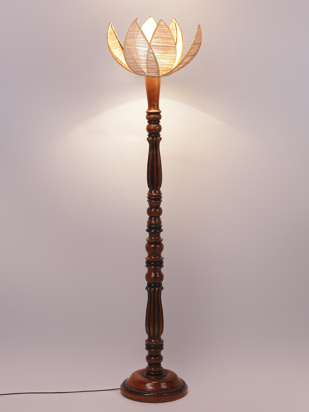 Ambika Home Luxury Cross Rose Bamaboo Handcrafted Wooden Floor Lamp for Home Décor | Handcrafted Wood Floor Lamp with Beige Bamboo Shade for Living Room, Bedroom & Home Decor - Image 5