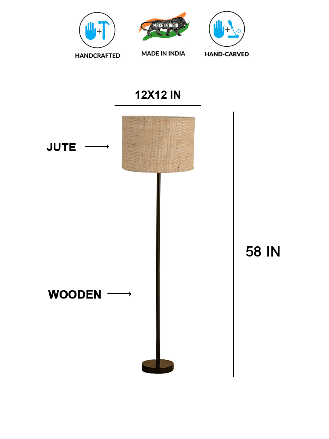 Ambika Home Beige Jute Drum shade with floor lamp with wood base Decorative Floor Lamp for Living Room, Bedroom & Office - Image 4