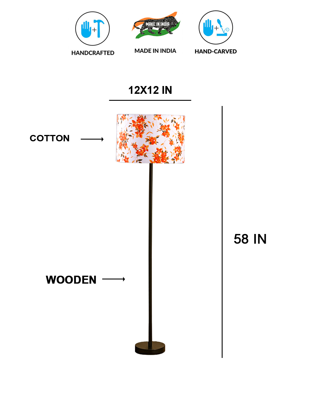Ambika Home Multi cotton Drum shade with floor lamp with wood base Decorative Floor Lamp for Living Room, Bedroom & Office - Image 5