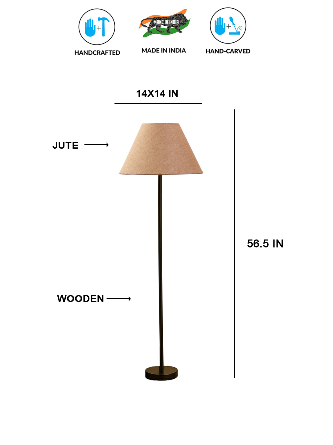 Ambika Home Beige Jute Conical shade with floor lamp with wood base Decorative Floor Lamp for Living Room, Bedroom & Office - Image 6