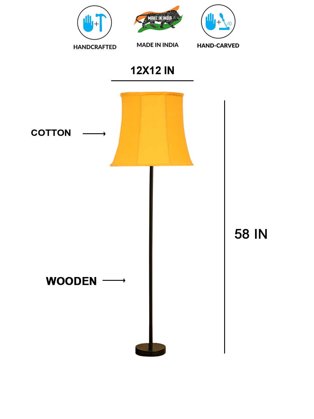 Ambika Home Soft back Yellow cotton shade with Wood Base Decorative Floor Lamp for Living Room, Bedroom & Office - Image 5