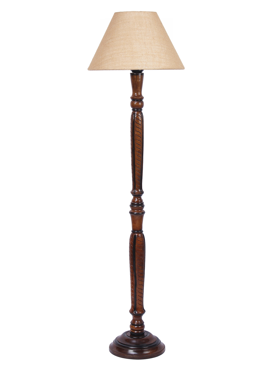 Ambika Home Conical Luxury Beige Jute Handcrafted Wooden Floor Lamp for Home Décor | Handcrafted Wood Floor Lamp with Beige Jute Shade for Living Room, Bedroom & Home Decor - Image 8