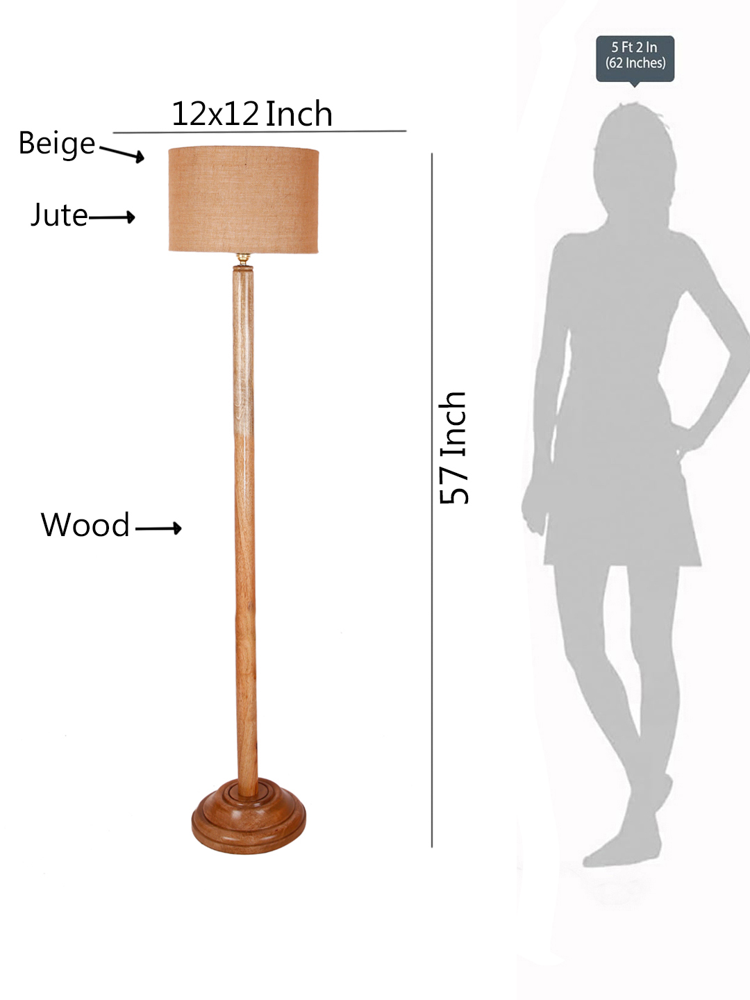 Ambika Home Beige Shade Wooden Floor Lamp for Living Room, Bedroom & Hallway | Premium Wood Standing Lamp | E27 Holder Included Bulb - Image 5