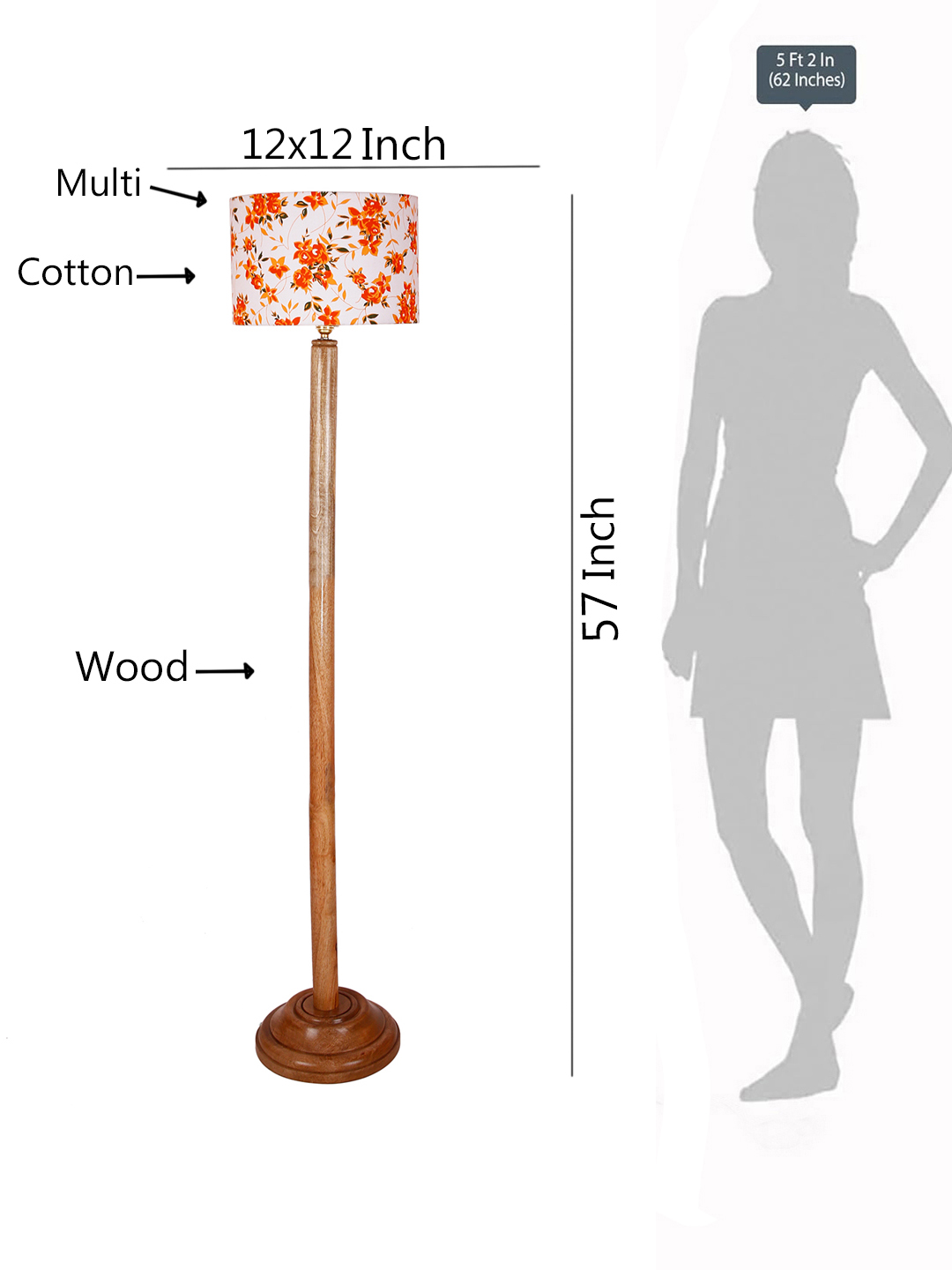 Ambika Home Multi Shade Wooden Floor Lamp for Living Room, Bedroom & Hallway | Premium Wood Standing Lamp | E27 Holder Included Bulb - Image 5