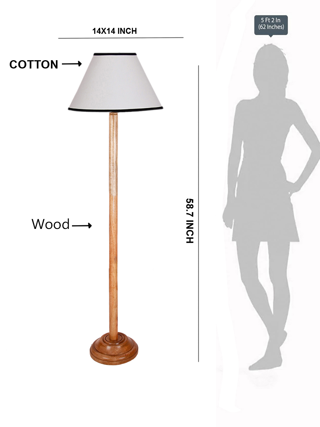 Ambika Home White Shade Wooden Floor Lamp for Living Room, Bedroom & Hallway | Premium Wood Standing Lamp | E27 Holder Included Bulb - Image 5