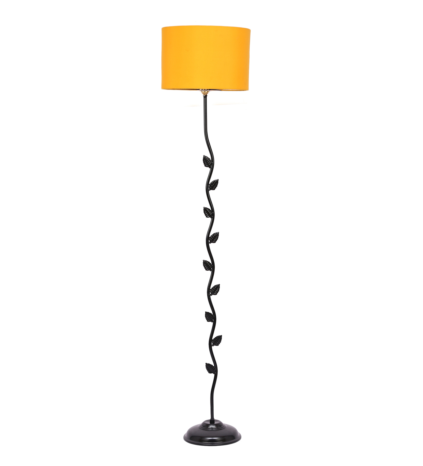 Ambika Home Iron Leaf Floor Lamp with Yellow Drum Shade, Powder Coated Metal Standing Lamp for Reading Corner, Bedroom & Luxury Interiors - Image 5
