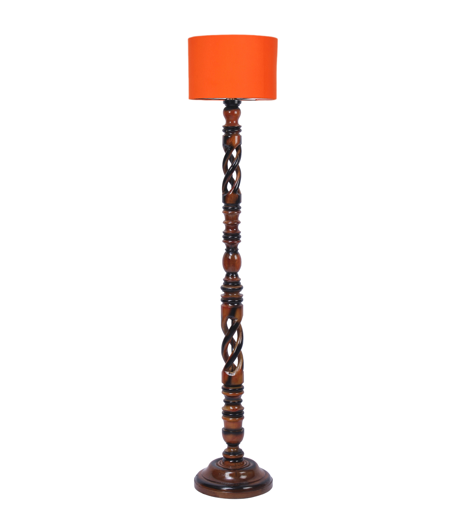 Ambika Home Rustic Regal Orange Shade Wooden Floor Lamp for Living Room, Bedroom, Hallway, Guest Room & Hotel Decor | Handcrafted Standing Lamp with E27 Holder - Image 5