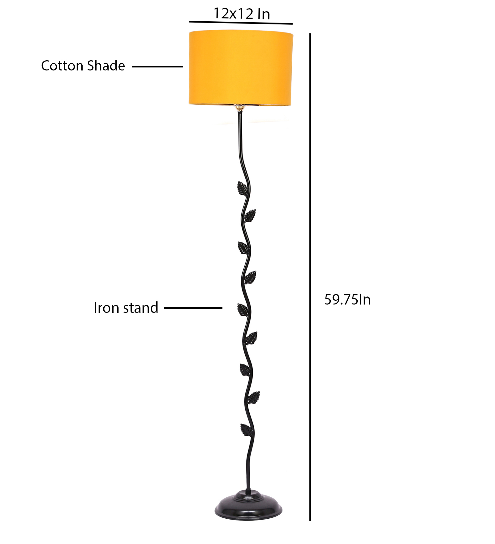 Ambika Home Iron Leaf Floor Lamp with Yellow Drum Shade, Powder Coated Metal Standing Lamp for Reading Corner, Bedroom & Luxury Interiors - Image 6