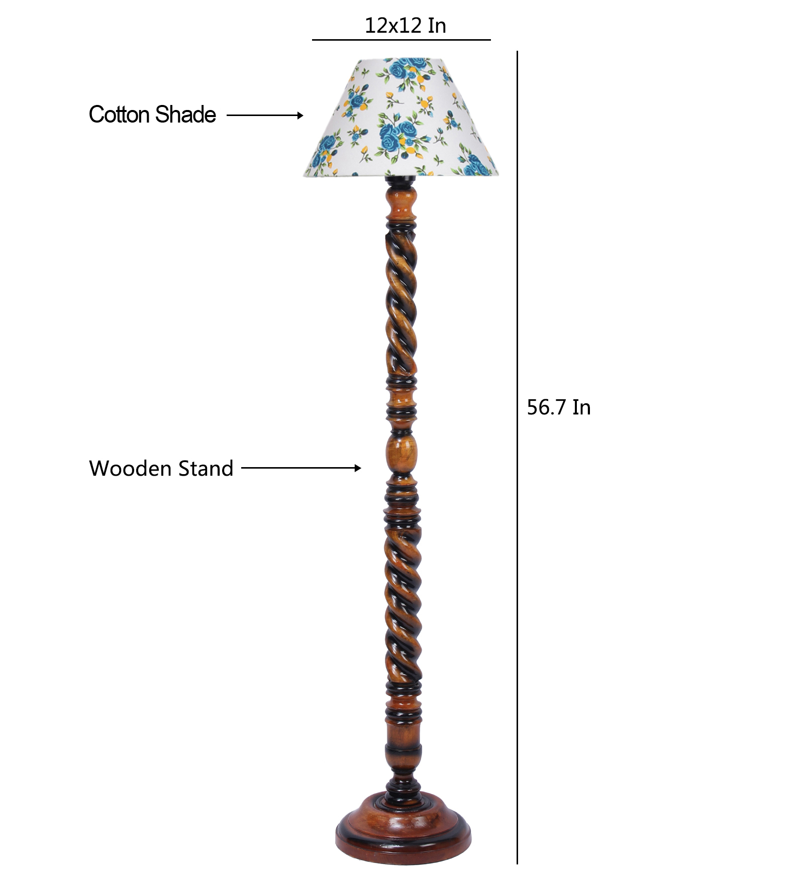 Ambika Home Monarch Manor Designer Shade Wooden Floor Lamp for Living Room, Bedroom, Hallway, Guest Room & Hotel Decor | Handcrafted Standing Lamp with E27 Holder - Image 6