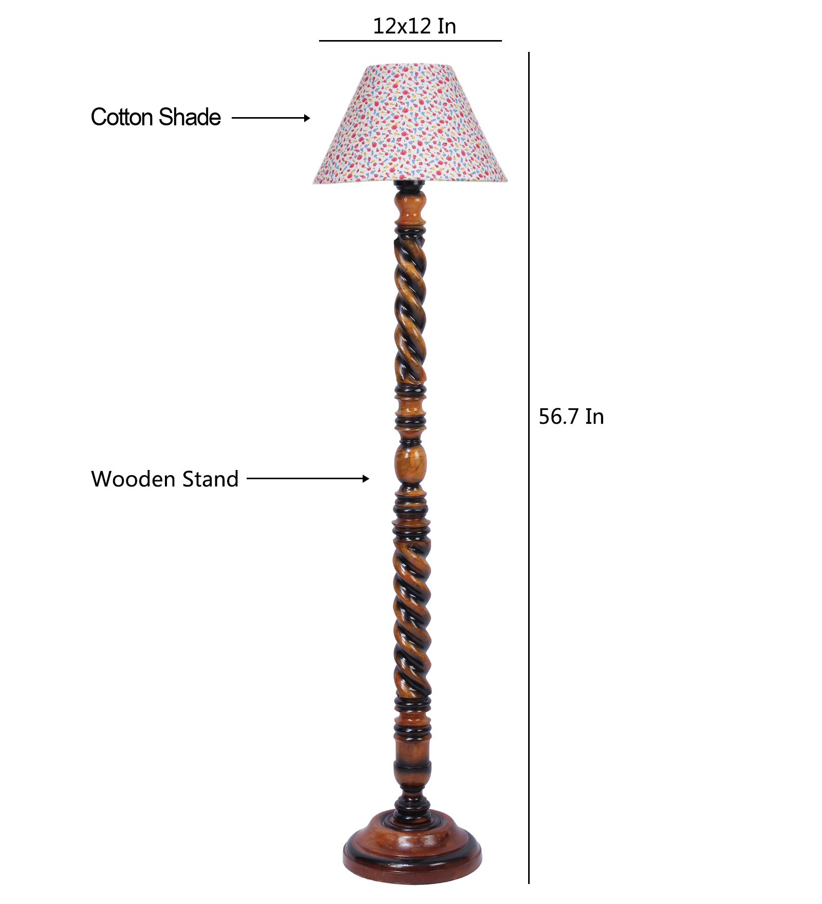 Ambika Home Palace Luxe Designer Shade Wooden Floor Lamp for Living Room, Bedroom, Hallway, Guest Room & Hotel Decor | Handcrafted Standing Lamp with E27 Holder - Image 6