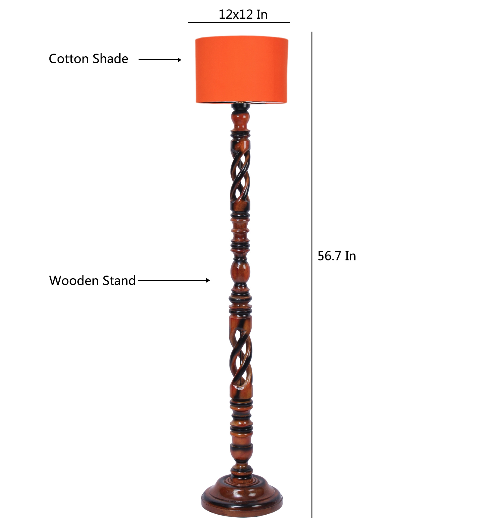 Ambika Home Rustic Regal Orange Shade Wooden Floor Lamp for Living Room, Bedroom, Hallway, Guest Room & Hotel Decor | Handcrafted Standing Lamp with E27 Holder - Image 6