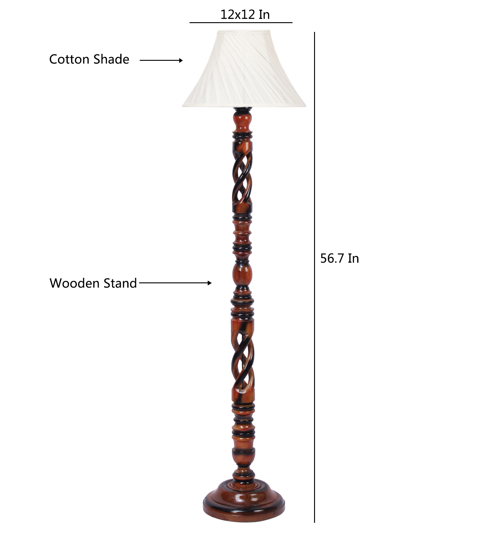 Ambika Home Classic Colonial Designer Shade Wooden Floor Lamp for Living Room, Bedroom, Hallway, Guest Room & Hotel Decor | Handcrafted Standing Lamp with E27 Holder - Image 6