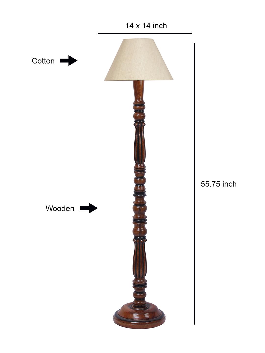 Ambika Home Conical Premium Solid Wood Off-White Cotton Floor Lamp for Elegant Living Room & Bedroom | Handcrafted Wood Floor Lamp with Off-white Cotton Shade for Living Room, Bedroom & Home Decor - Image 6