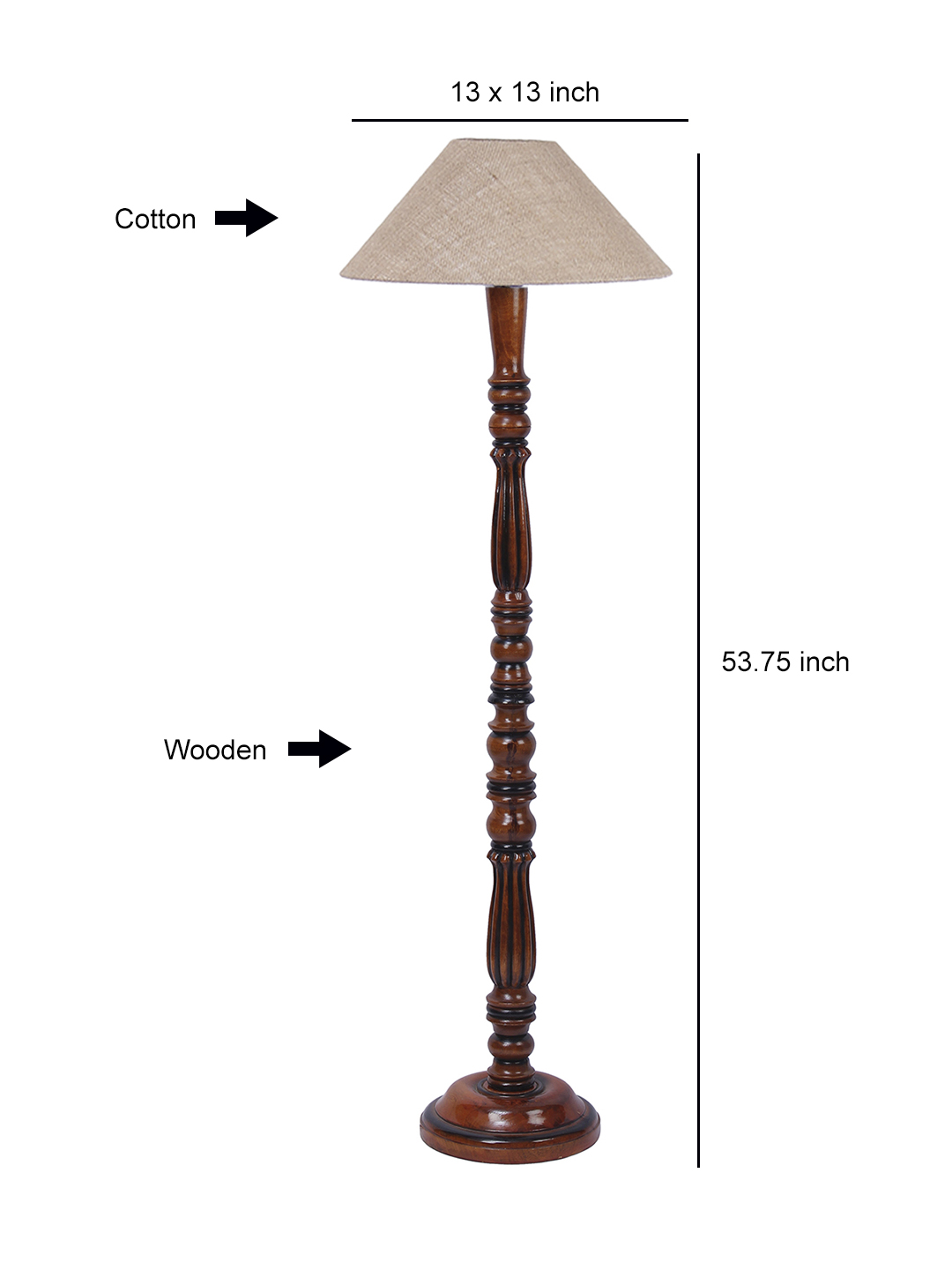 Ambika Home Premium Coolie off-white Cotton Designer Wooden Floor Lamp for Elegant Interiors | Handcrafted Wood Floor Lamp with Black cotton Shade for Living Room, Bedroom & Home Decor - Image 6