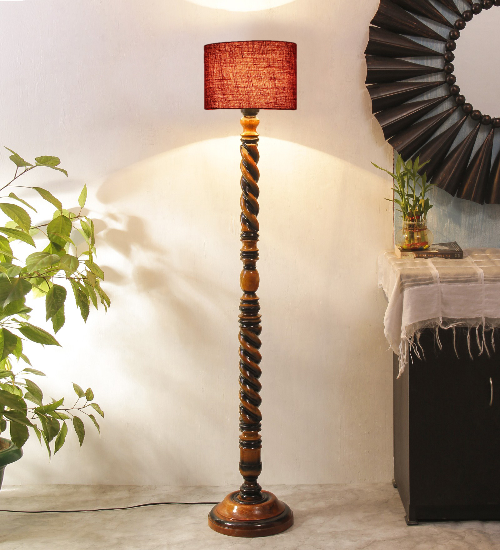 Ambika Home Palace Luxe Blue Shade Wooden Floor Lamp for Living Room, Bedroom, Hallway, Guest Room & Hotel Decor | Handcrafted Standing Lamp with E27 Holder - Image 7