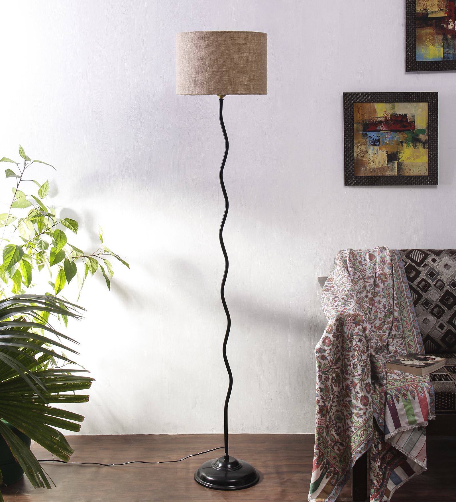 Ambika Home Beige Jute Zig Zag Floor Lamp | Modern Standing Lamp for Living Room, Bedroom & Home Decor - Image 2