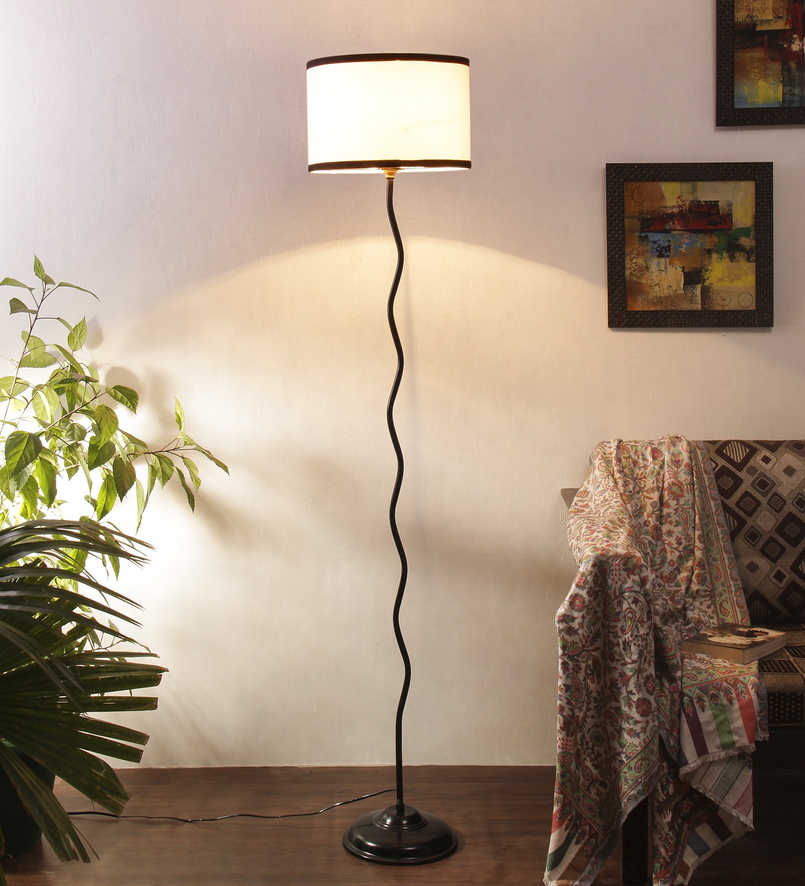Ambika Home Multicolor Cotton Zig Zag Floor Lamp | Modern Standing Lamp for Living Room, Bedroom & Home Decor