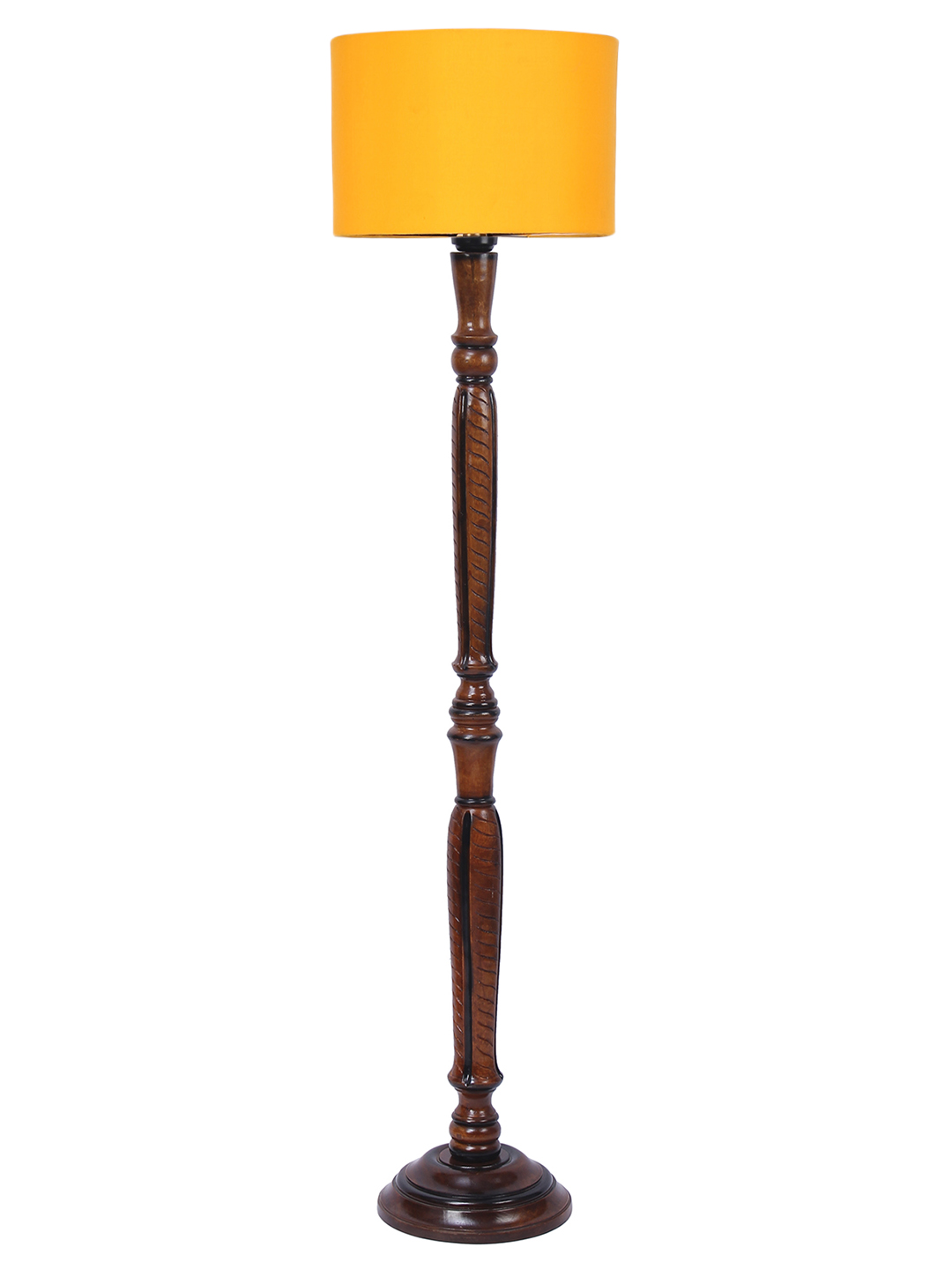 Ambika Home Sophisticated Yellow Cotton Solid Wood Floor Lamp for Living Room & Lounge | Handcrafted Wood Floor Lamp with Yellow Cotton Shade for Living Room, Bedroom & Home Decor - Image 8