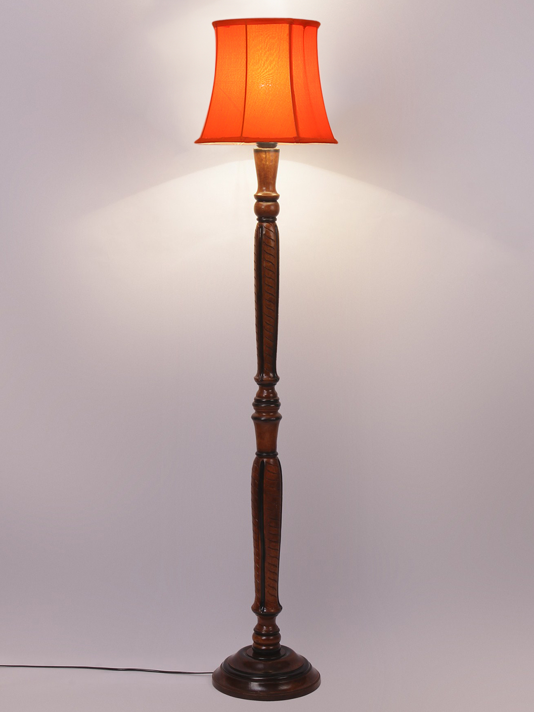 Ambika Home Premium Solid Wood Cylindrical Orange Cotton Floor Lamp for Elegant Living Room & Bedroom | Handcrafted Wood Floor Lamp with Off-white Cotton Shade for Living Room, Bedroom & Home Decor - Image 3