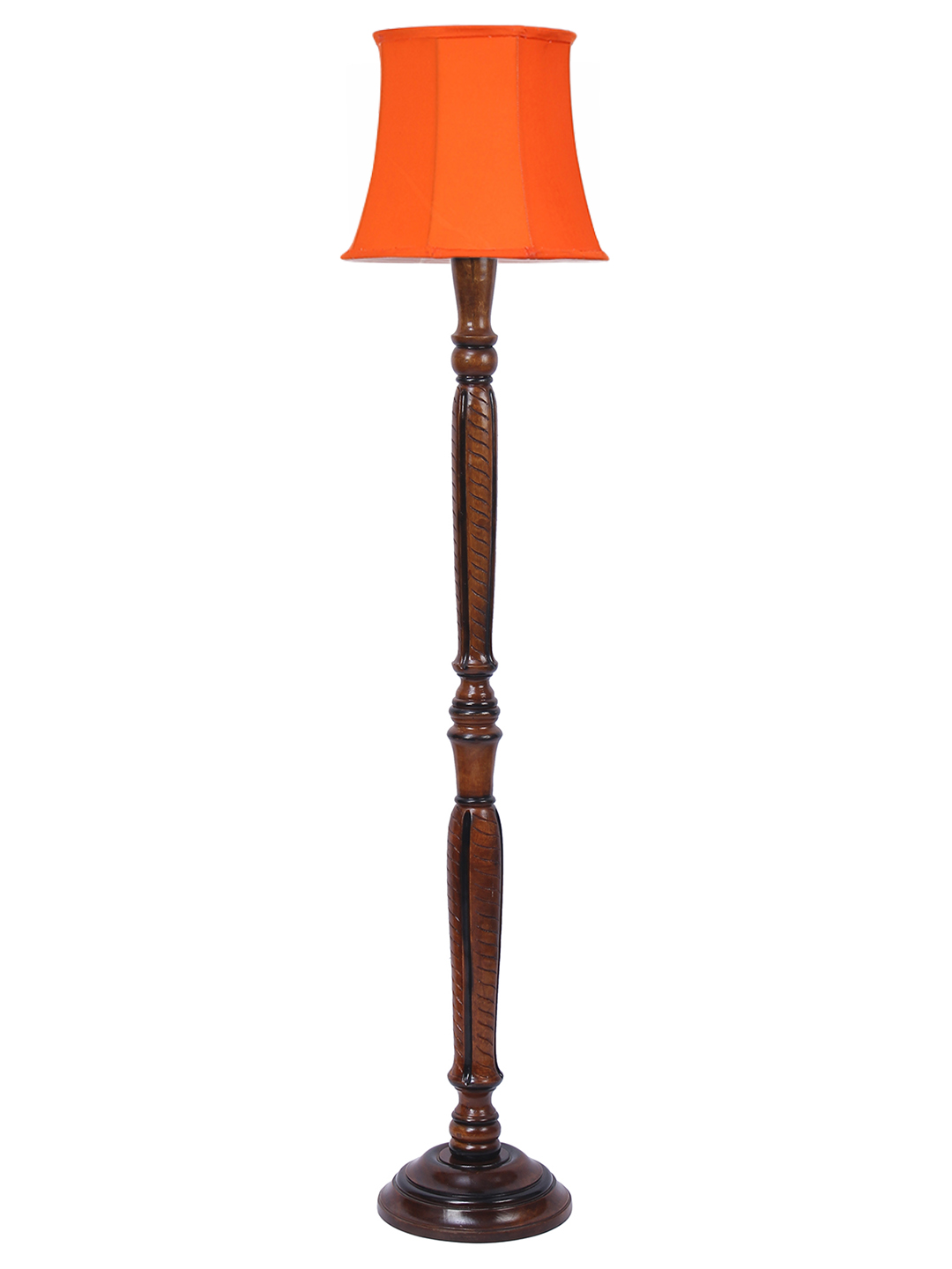 Ambika Home Premium Solid Wood Cylindrical Orange Cotton Floor Lamp for Elegant Living Room & Bedroom | Handcrafted Wood Floor Lamp with Off-white Cotton Shade for Living Room, Bedroom & Home Decor - Image 6