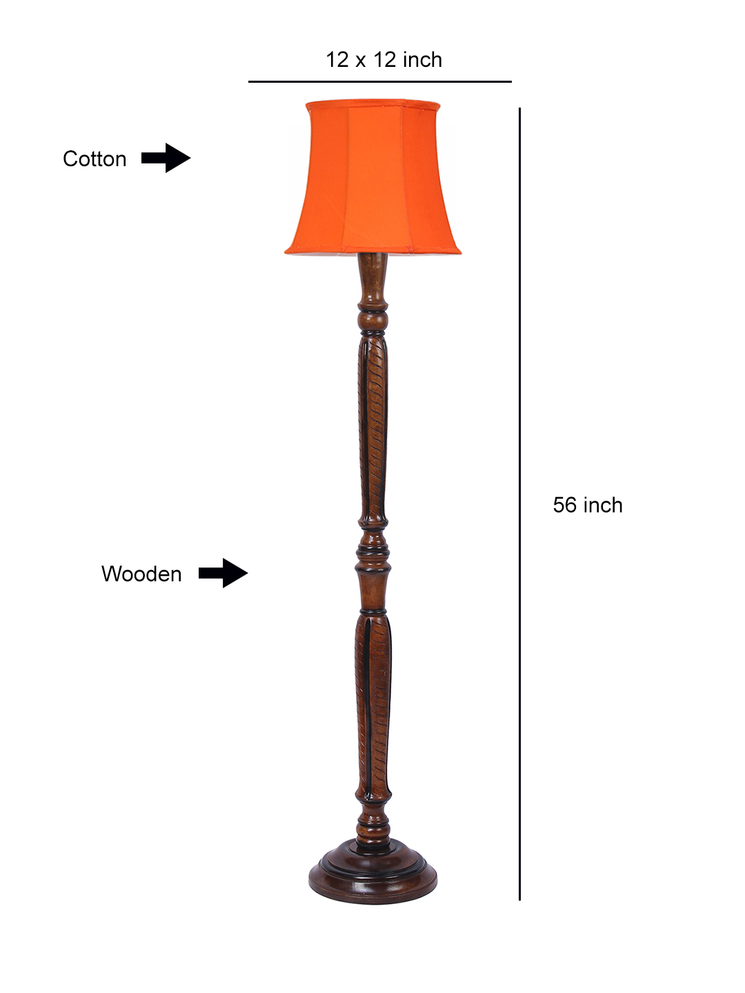 Ambika Home Premium Solid Wood Cylindrical Orange Cotton Floor Lamp for Elegant Living Room & Bedroom | Handcrafted Wood Floor Lamp with Off-white Cotton Shade for Living Room, Bedroom & Home Decor - Image 4