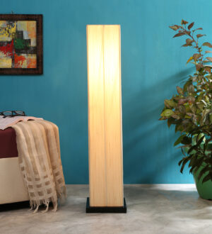 Ambika Home Platinum Manor Off-white Shade Premium Floor Lamp with Wooden Base | Luxury Designer Lighting | E27 Holder Included Bulb
