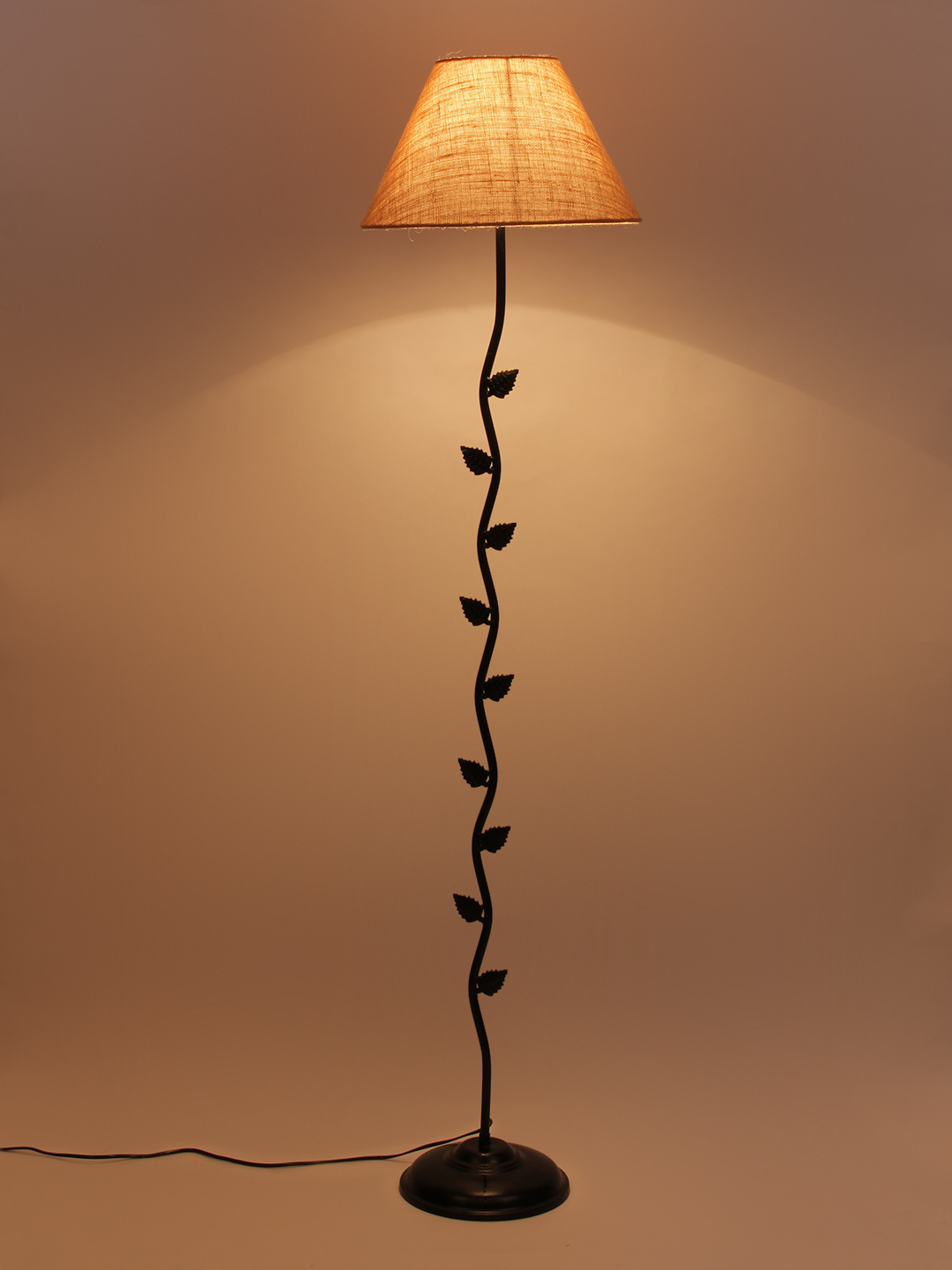 Ambika Home Iron Leaf Floor Lamp with Beige Jute Conical Shade, Powder Coated Metal Standing Lamp for Reading Corner, Bedroom & Luxury Interiors - Image 3