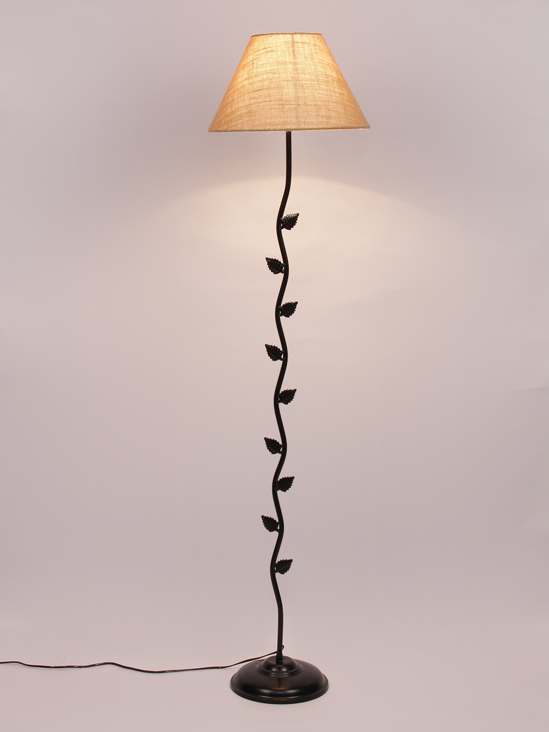 Ambika Home Iron Leaf Floor Lamp with Beige Jute Conical Shade, Powder Coated Metal Standing Lamp for Reading Corner, Bedroom & Luxury Interiors - Image 4