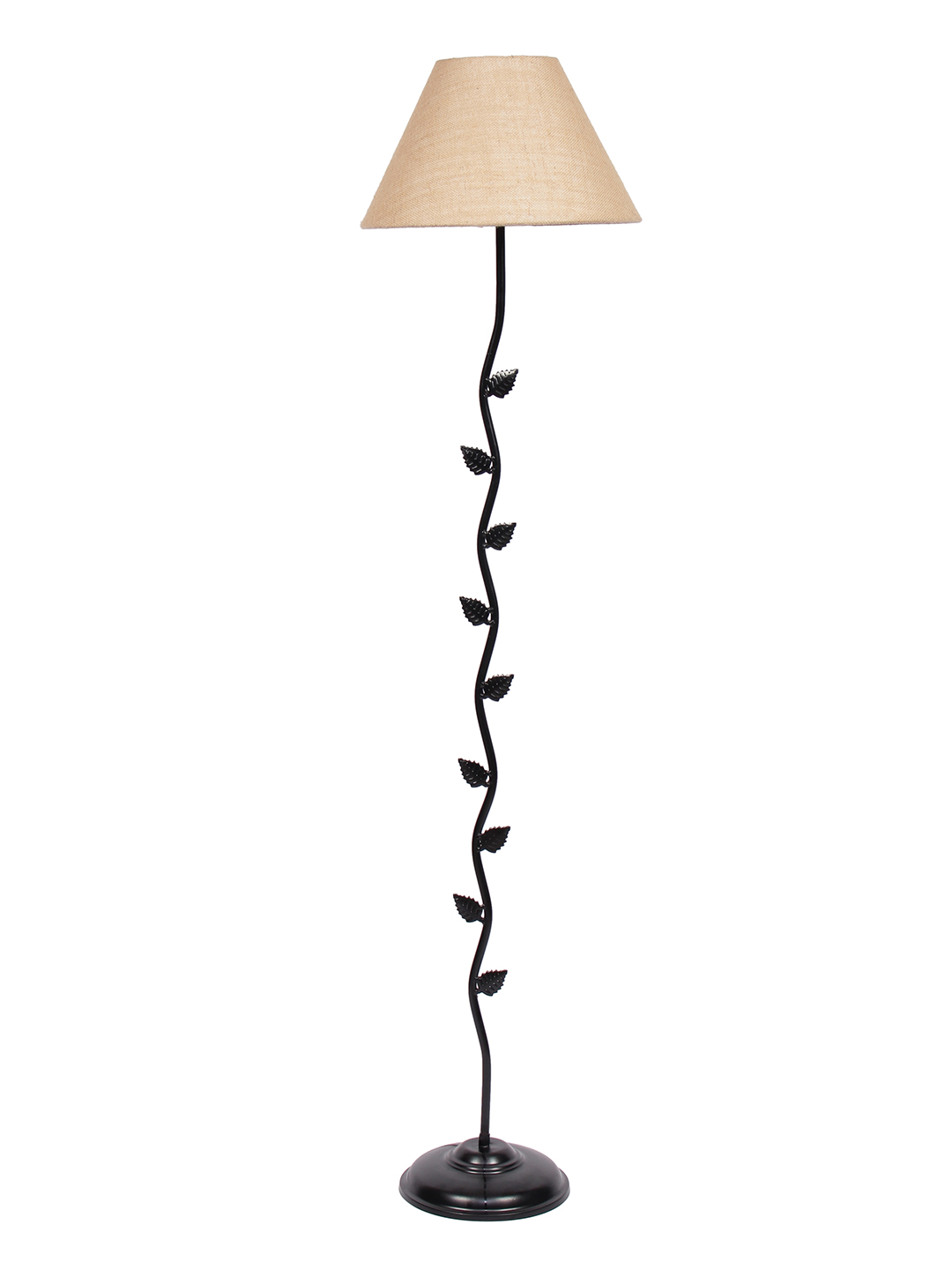 Ambika Home Iron Leaf Floor Lamp with Beige Jute Conical Shade, Powder Coated Metal Standing Lamp for Reading Corner, Bedroom & Luxury Interiors - Image 5